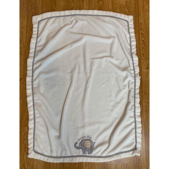 Just Born Baby Blanket Dream Big Elephant 30x40 Inches 100% Polyester White Gray - Picture 2 of 5
